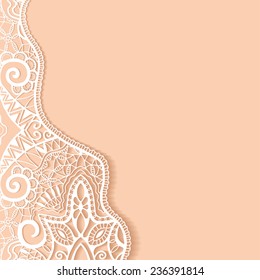 Wedding invitation card with lace pattern, greeting card design, beautiful luxury postcard, ornate page cover, vector abstract background