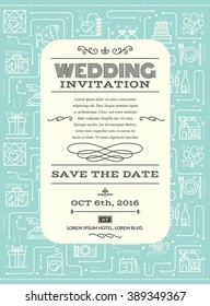 Wedding invitation card layout template illustration background in retro/vintage style