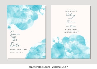 wedding invitation card light blue abstract watercolor background