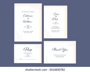 Wedding Invitation Card Like As Save The Date, RSVP And Thank You Post In White Color.