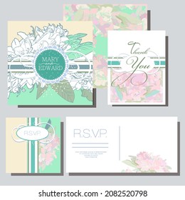 wedding invitation card with lilly flowers, rsvp card, thank you card