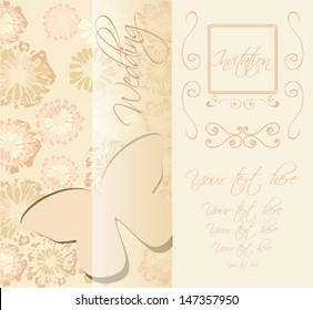 Wedding invitation card with lovely butterfly and flowers