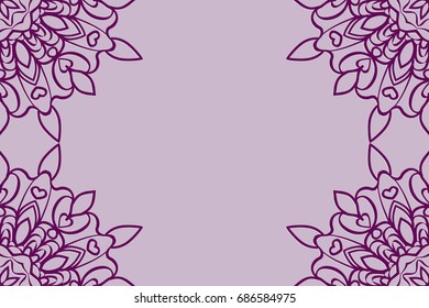 Wedding invitation card with mandala background. purple color, fashion design