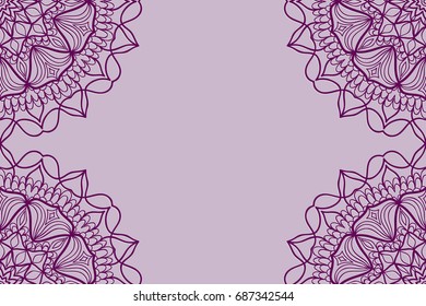 Wedding invitation card with mandala background. purple color, fashion design