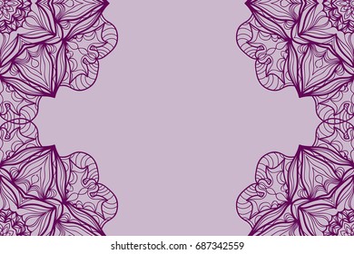 Wedding invitation card with mandala background. purple color, fashion design