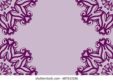 Wedding invitation card with mandala background. purple color, fashion design