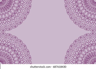 Wedding invitation card with mandala background. purple color, fashion design