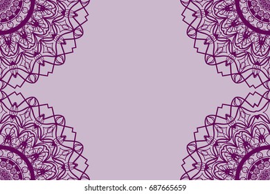 Wedding invitation card with mandala background. purple color, fashion design