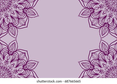 Wedding invitation card with mandala background. purple color, fashion design