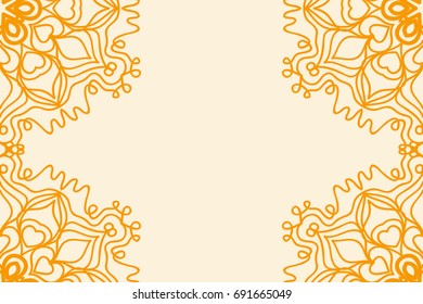 Wedding Invitation card with mandala. Template vector illustration. Orange color