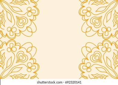 Wedding Invitation card with mandala. Template vector illustration. Orange color