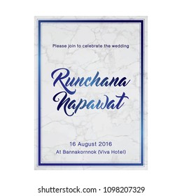wedding invitation card with marble blue