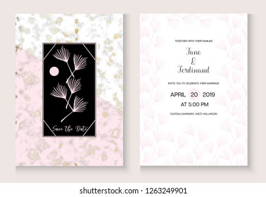 Conjunto de vetor de mármore do cartão do convite do casamento. Menu Texturizado Mínimo, Quadro, Certificado, Borda, Presente, Design de cartaz. Coleção Simples de Capa de Negócios VIP Rico. Plano de Fundo do Convite de Casamento