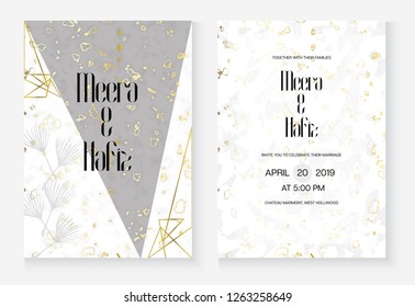 Wedding Invitation Card Marble Vector Set. Minimal Textured Cover, Border, Menu, Frame, Gift, Poster Design. Modern Business Cover Simple Collection. Wedding Invitation Card Template