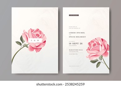 Tarjeta de invitación de boda con decoración floral minimalista