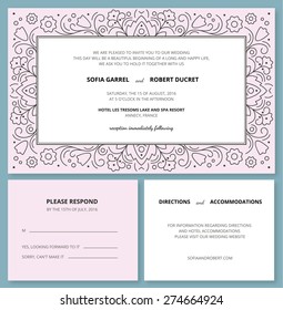 Wedding invitation card with a outline pattern and R.S.V.P.