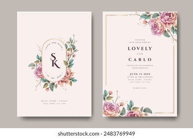 Wedding invitation card with peonies flowers	