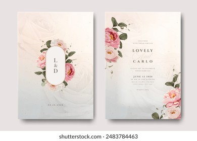 Wedding invitation card with peonies flowers	