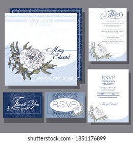 Wedding invitation card with peony flower