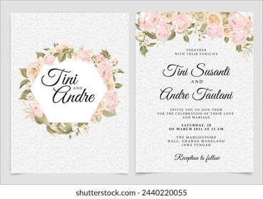 Wedding Invitation Card With Pink Floral. Illustrator and designer. Wedding Invites, save the date, Birthday Invites, Video Invites, E-Cards.