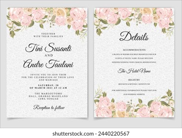 Wedding Invitation Card With Pink Floral Template. Illustrator and designer. Wedding Invites, save the date, Birthday Invites, Video Invites, E-Cards.