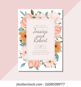 wedding invitation card pink floral watercolor painting frame