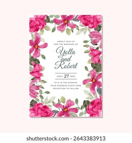 wedding invitation card pink floral watercolor