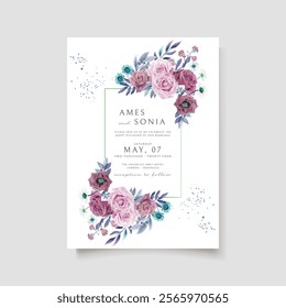 Wedding invitation card with pink flower watercolor. Illustrator and designer. Wedding Invites, save the date, Birthday Invites, Video Invites, E-Cards.