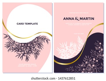 Wedding invitation card with pink juniper