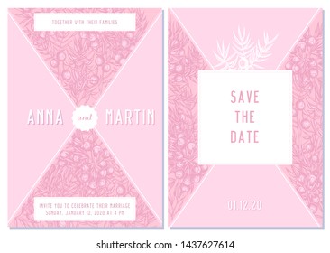 Wedding invitation card with pink juniper