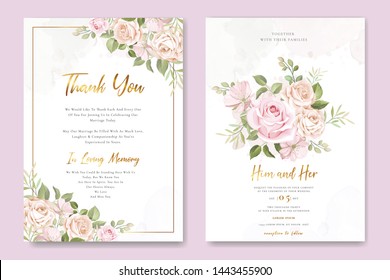 Wedding Invitation Card With Pink And Maroon Roses Template