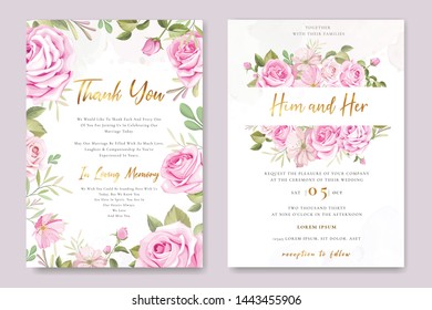 wedding invitation card with pink and maroon roses template