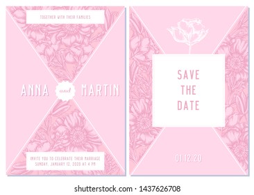 Wedding invitation card with pink poppy flower