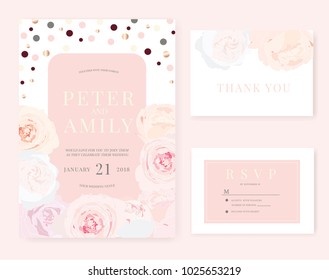 wedding invitation card with pink rose