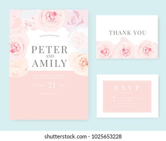 wedding invitation card with pink rose