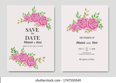 Wedding invitation card with pink rose