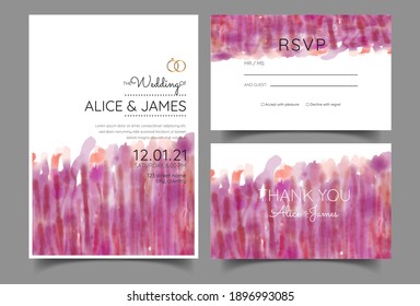 wedding invitation card, pink watercolor texture