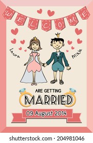 wedding invitation card with ring and hearts