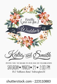 Wedding Invitation Card With Romantic Flower Templates
