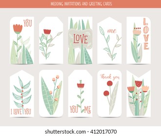 Wedding invitation card with romantic flower templates