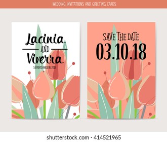 Wedding invitation card with romantic flower templates