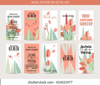 Wedding invitation card with romantic flower templates