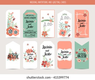 Wedding invitation card with romantic flower templates