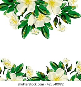 Wedding invitation card with romantic flower dog-rose 