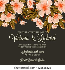 Wedding invitation card with romantic flower dog-rose 