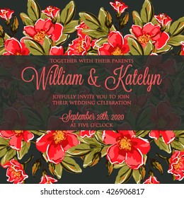 Wedding invitation card with romantic flower dog-rose 