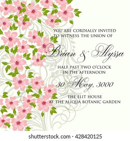Wedding invitation card with romantic flower dog-rose