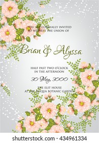 Wedding invitation card with romantic flower dog-rose