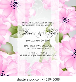 Wedding invitation card with romantic flower dog-rose