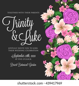 Wedding invitation card with romantic flower dog-rose